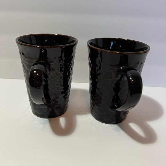 Kahlua Dark Brown Ceramic Coffee Mug With Embossed Beans Vintage Set of 2 Mugs - Picture 3 of 9